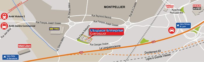 Situation de la zone Garosud dans l'agglomération de Montpellier