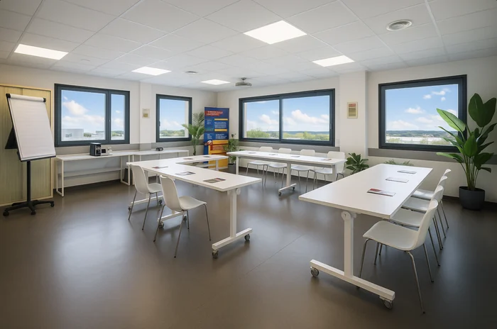 Salle Soléa 214 à Garosud avec tables modulables et paperboard